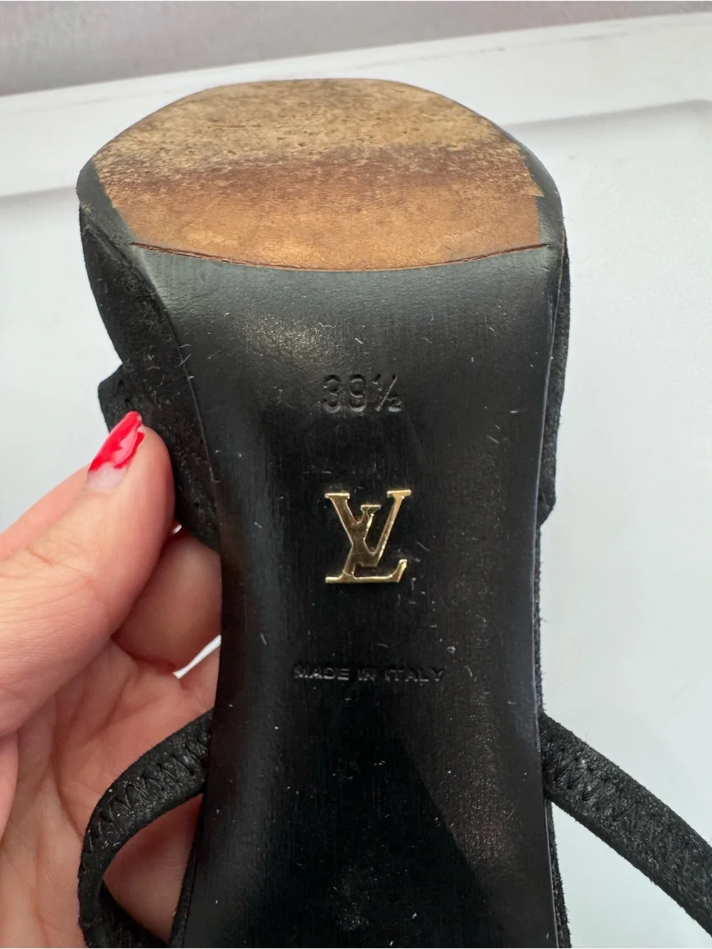 Louis Vuitton Black Suede Square Toe Slingback Heels